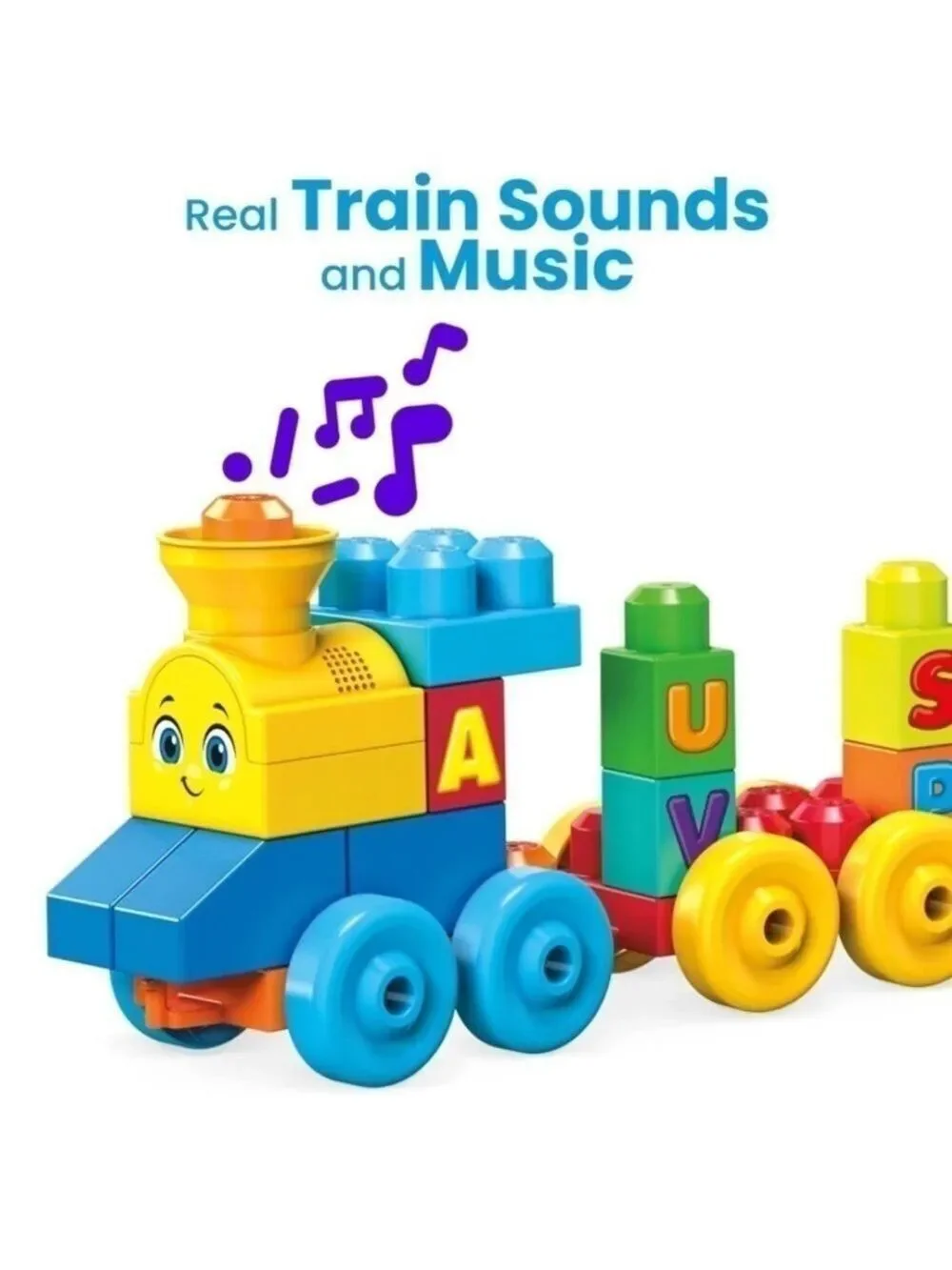 Mega Bloks First Builders ABC Musical Train 100+ Pieces Big Building Blocks Toy